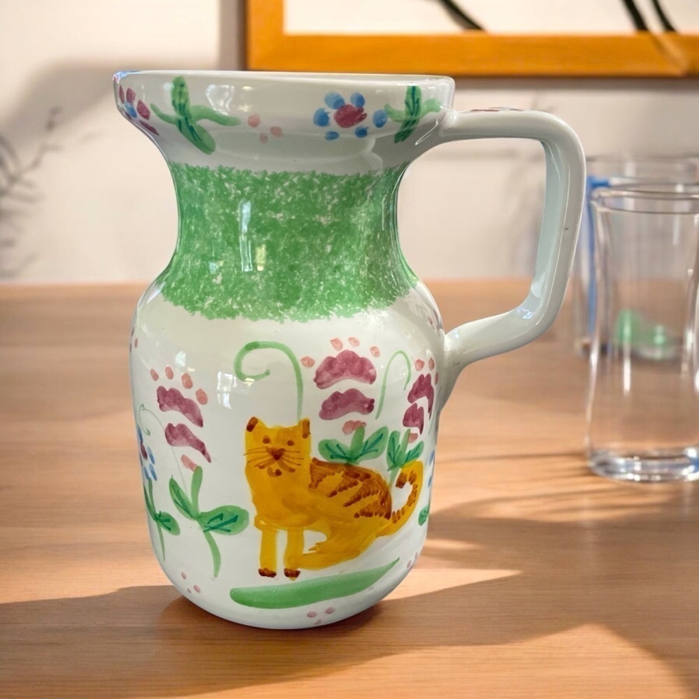 Vintage Taste Setter by Sigma Italian Hand Painted Tabby Cat Pitcher Water Cream